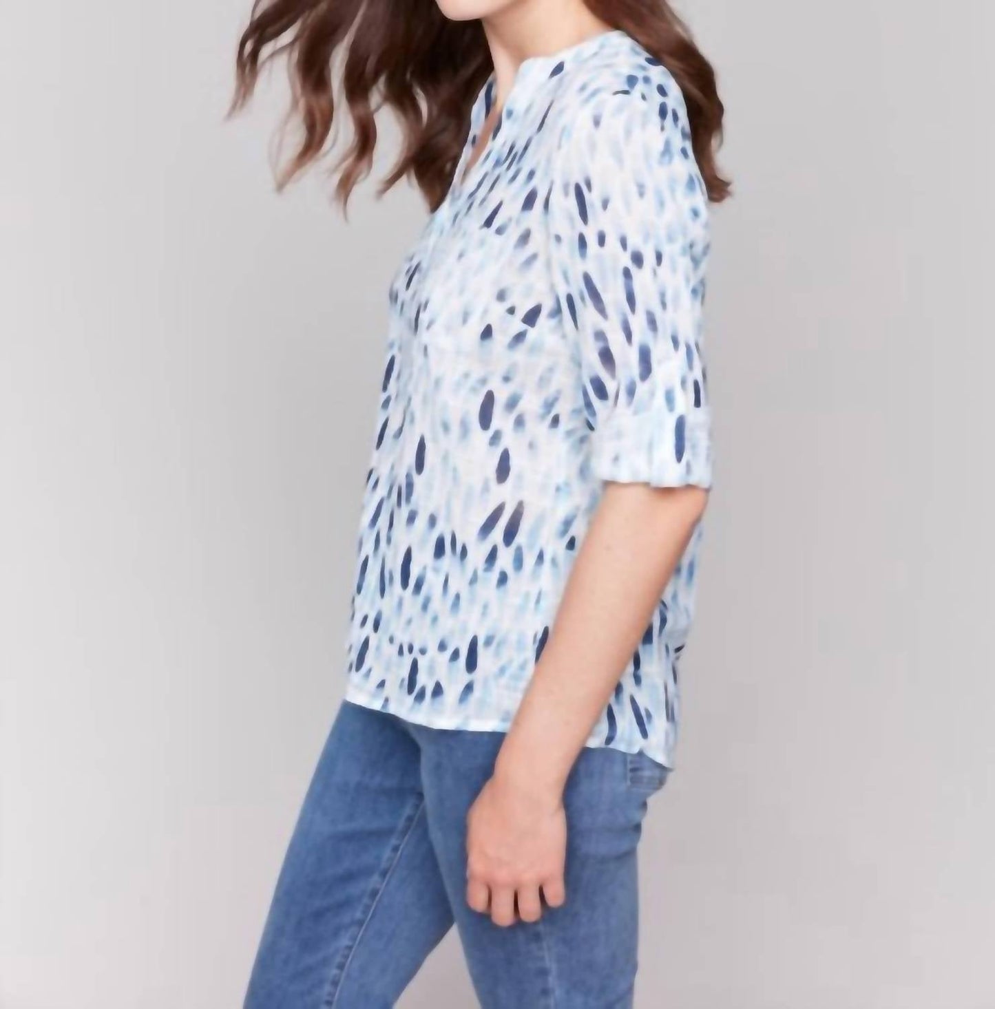 Charlie B - Printed Cotton Gauze Half-button Blouse