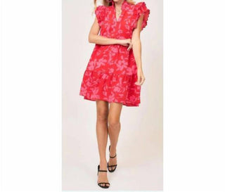 Umgee - Women's Red Mix Floral Ruffle Sleeve Dress