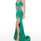 Rachel Allan - Beaded Jersey Gown With Side Cutouts