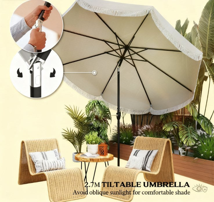 Vented Patio Table Umbrella with Crank and Push Button Tilt