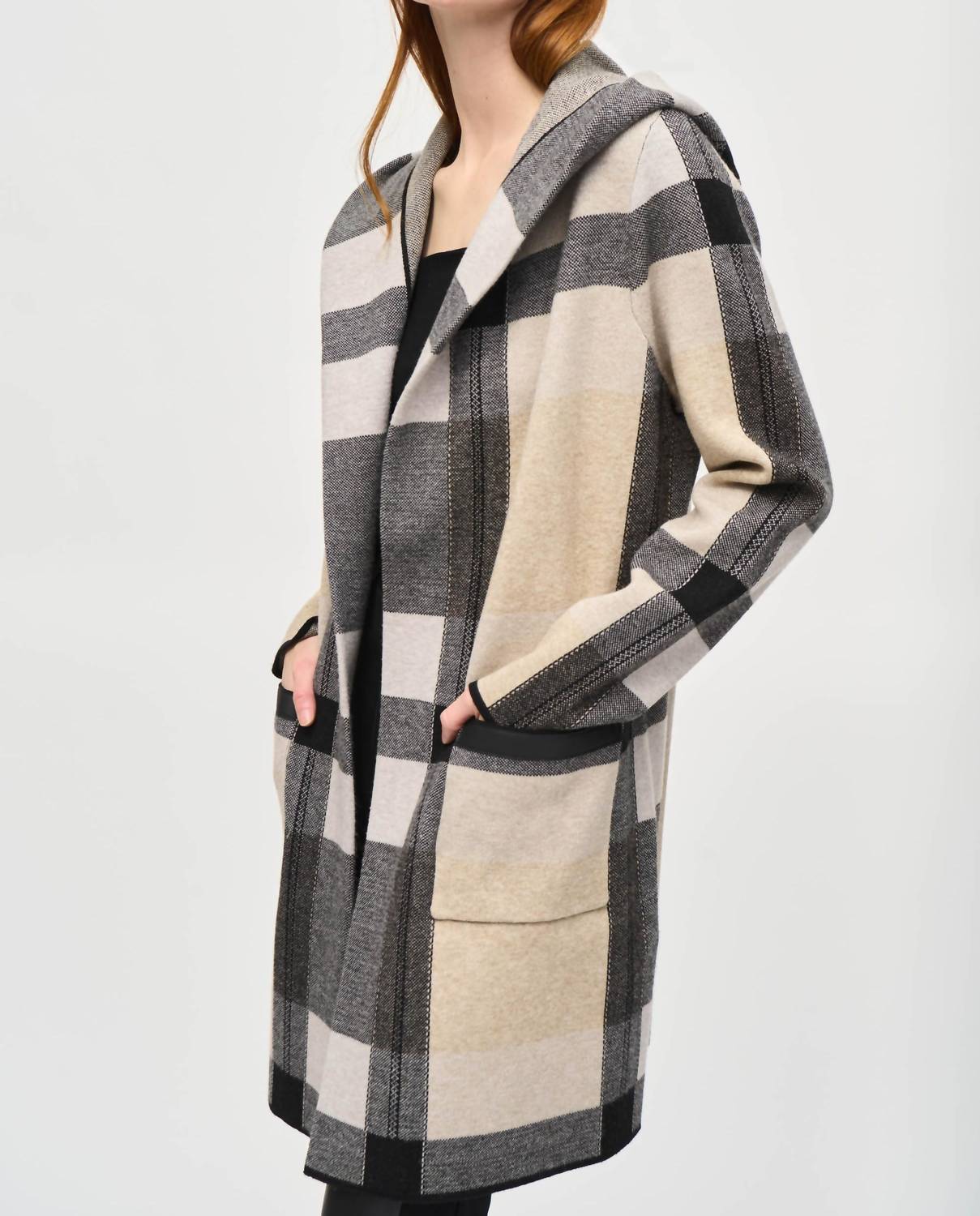 Joseph Ribkoff - Hooded Tartan Winter Cardigan