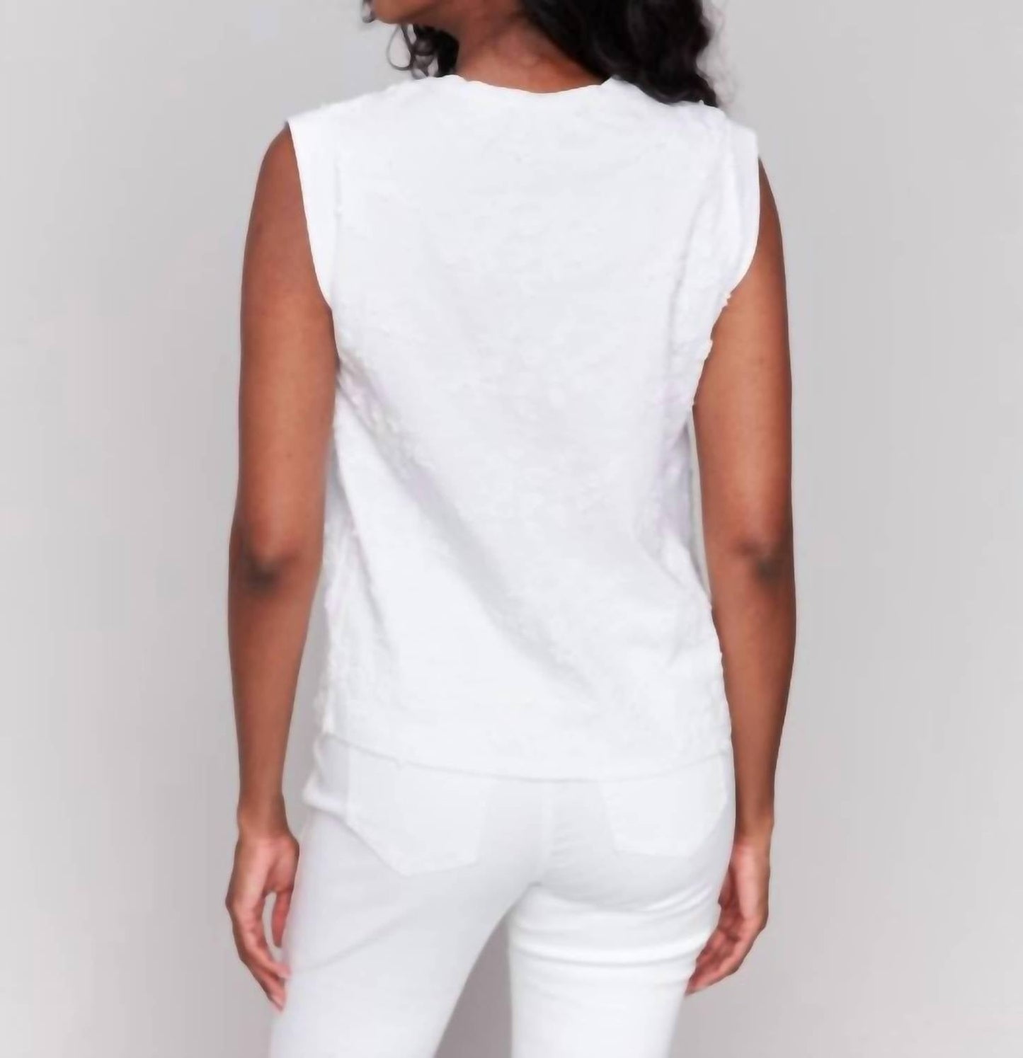 Charlie B - Floral Embroidered Sleeveless Cotton Top