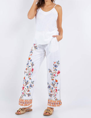 Paparazzi - Linen Blend Embroidered Slit Side Pant