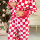 1 With Women - Checkered Print Half Zip Hoodie Loose Pant Set