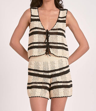 Elan - Tie Front Striped Crochet Tank
