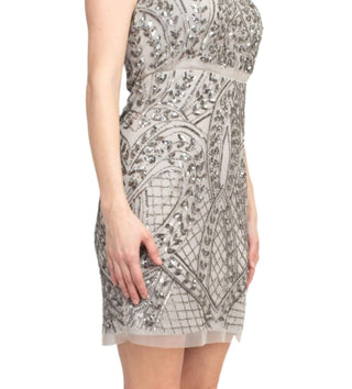 Adrianna Papell - Sleeveless Embellished Zipper Back Mesh Dress