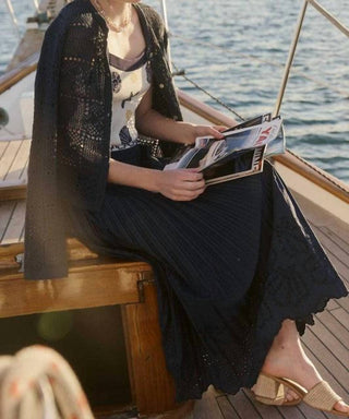 Current Air - Pleated Eyelet Midi Skirt