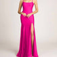 Fiesta Fashion - Satin Open Back High Slit Leg Evening Gown Maxi Dress