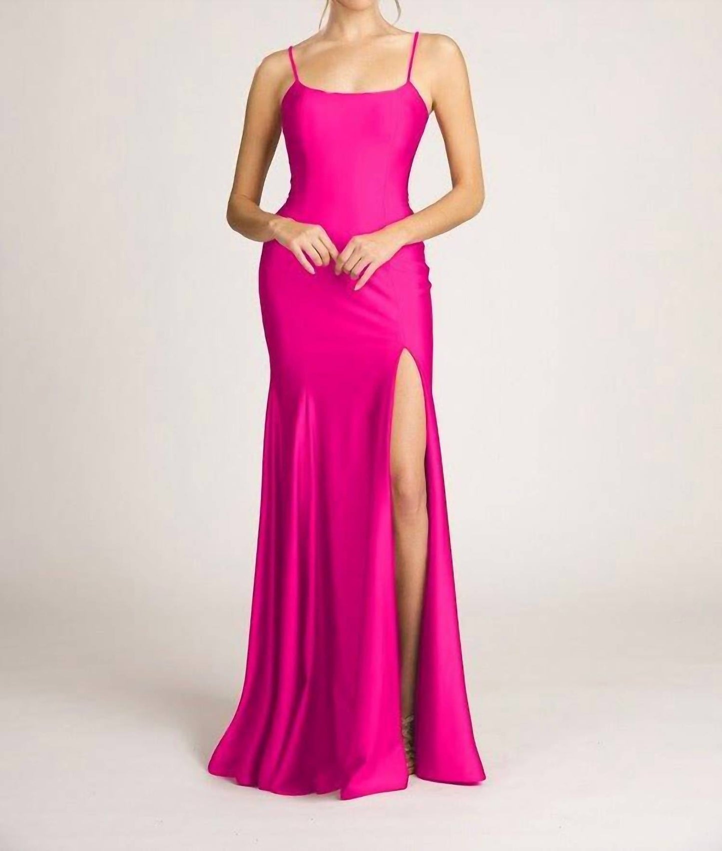 Fiesta Fashion - Satin Open Back High Slit Leg Evening Gown Maxi Dress