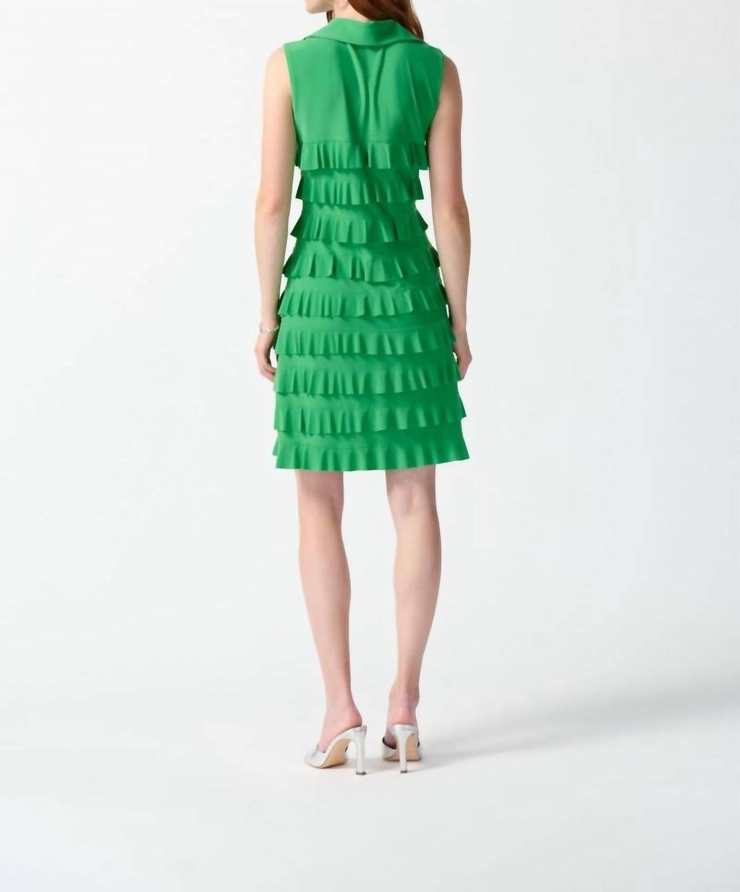 Joseph Ribkoff - Tiered Ruffles Zip Front Sleeveless Shift Dress