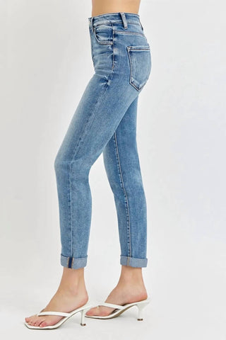 Risen - Full Size High Rise Cropped Roll Up Jeans