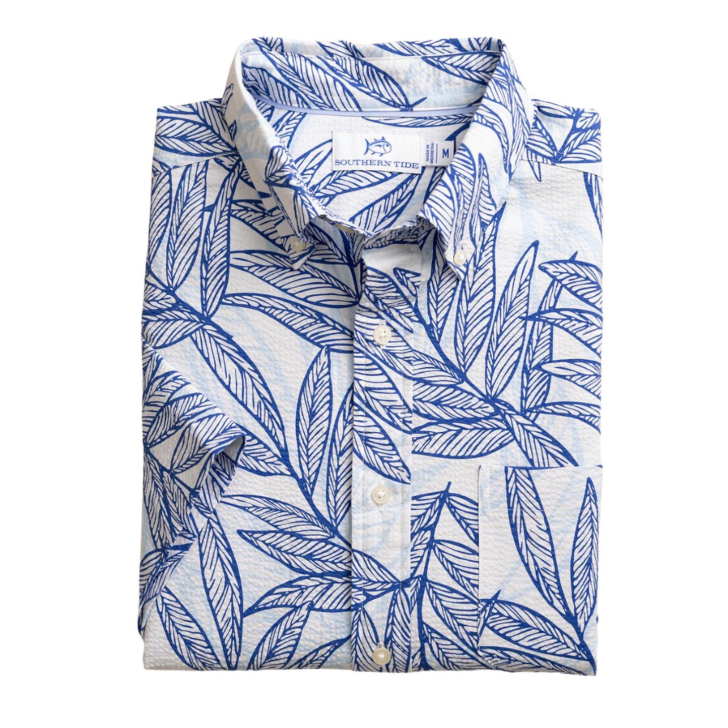 Southern Tide - Men's Short Sleeve Blue Palms Seersucker Sportshirt