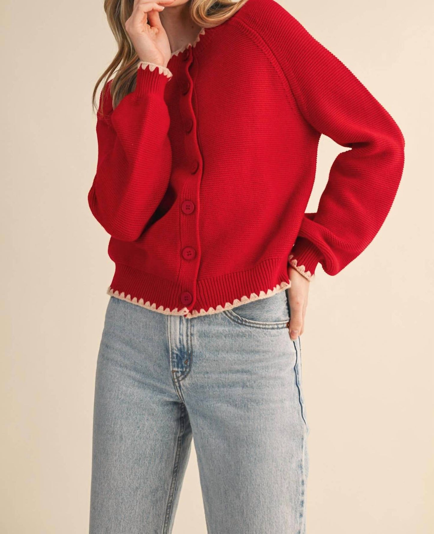 &Merci - Sweater Cardigan With Contrast Stitch