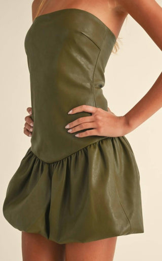 Klesis - Faux Leather Chevron Drop Waist Mini Dress