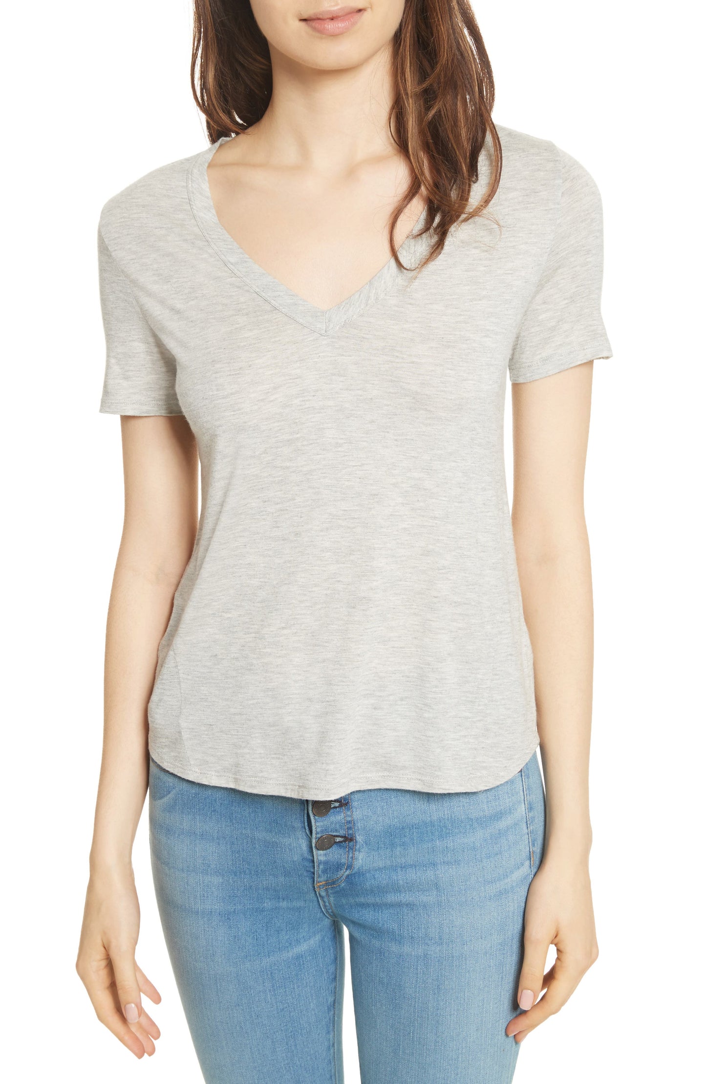 Women's Veronica Beard Cindy V-Neck T-Shirt, Size X-Large - Grey
