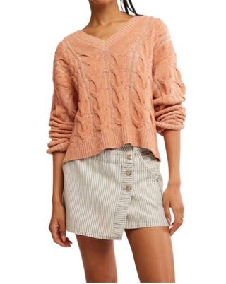 Free People - Washed Cable V-neck Sweater