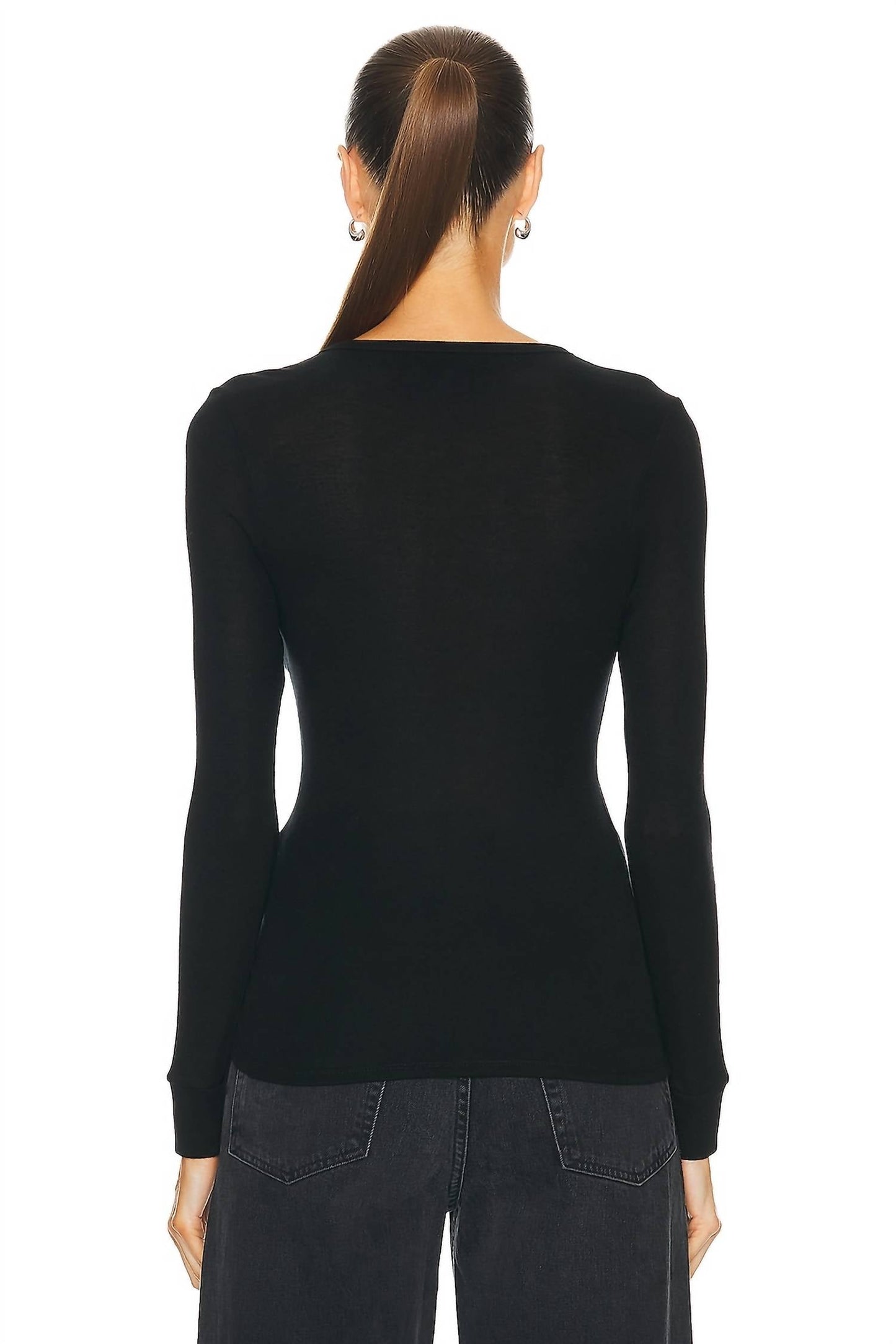 Enza Costa - CASHMERE TENCEL BABY RIB LONG SLEEVE HENLEY