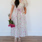 &Merci - Floral Bubble Sleeve Midi Dress With Lace Trim