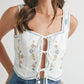 Mable - Embroidered Floral Tie Front Vest