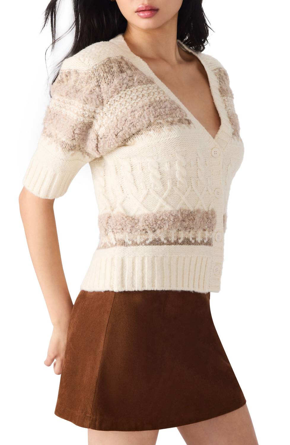 Steve Madden - Janae Stripe Short Sleeve Cardigan