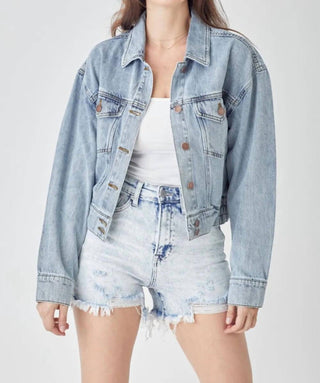 Risen - Full Size Button Down Cropped Denim Jacket