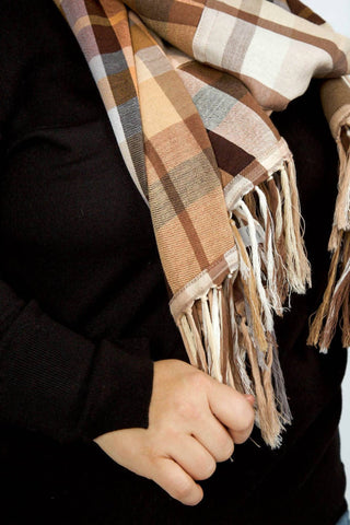 Echo - Patched Plaid Wrap With Fringe