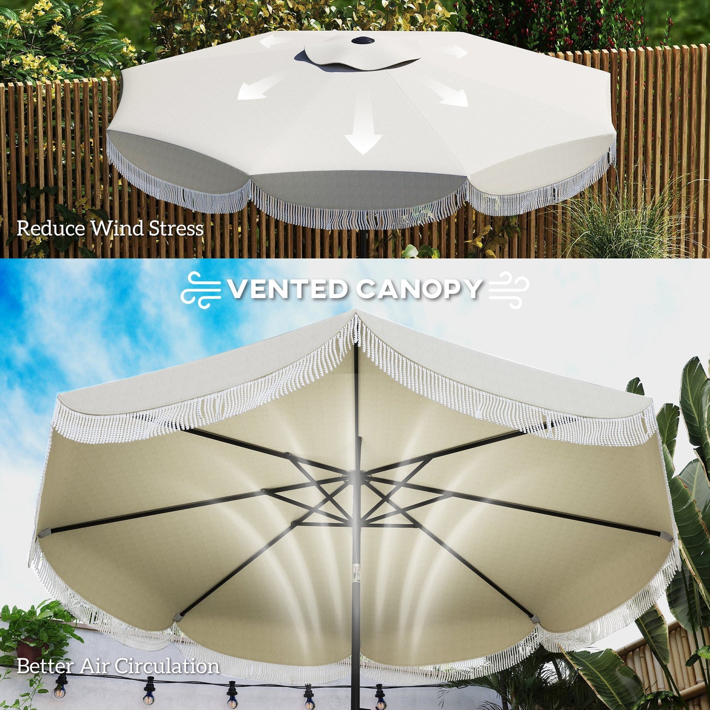 Vented Patio Table Umbrella with Crank and Push Button Tilt
