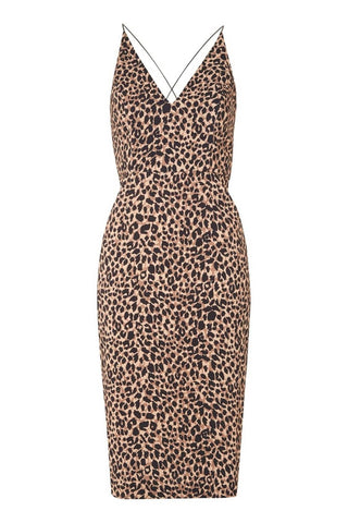 Topshop - Animal Print Plunge V Neck Bodycon Leopard Midi Dres