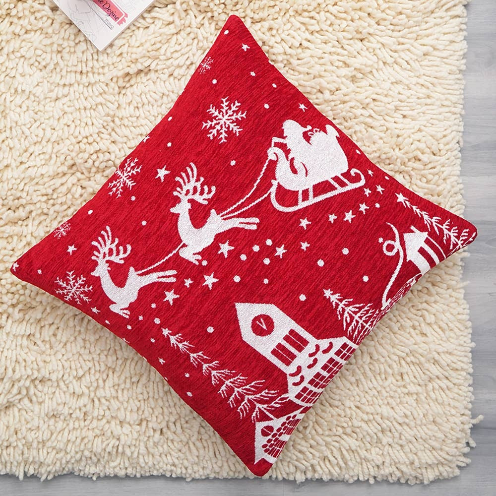 Santa’s Sleigh Jacquard Pillow – 24x24"
