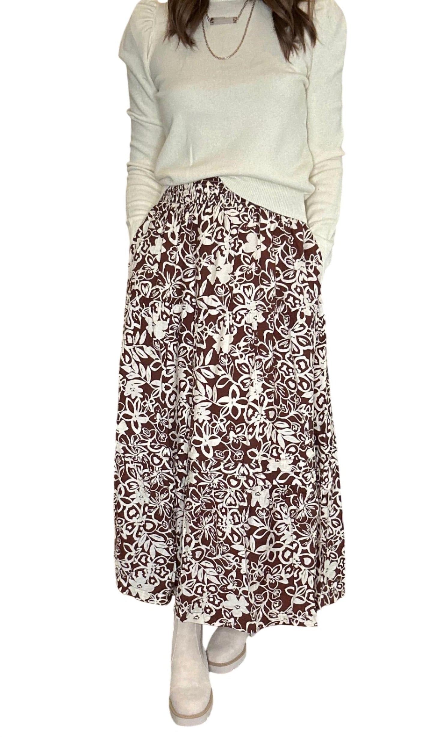 &Merci - SMOCKED WAIST FLORAL MAXI SKIRT