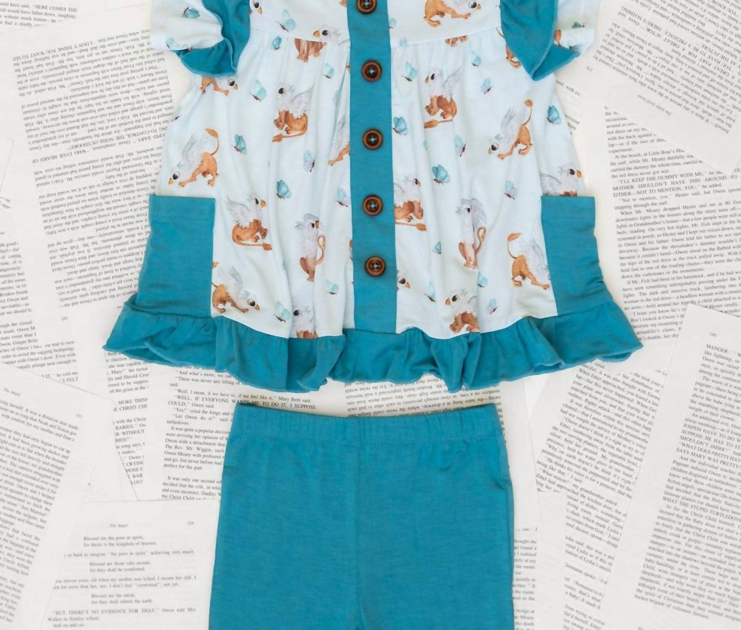 Laree + Co. - Girls Griffin Butterflies Bamboo Short Sleeve Tunic Legging Set