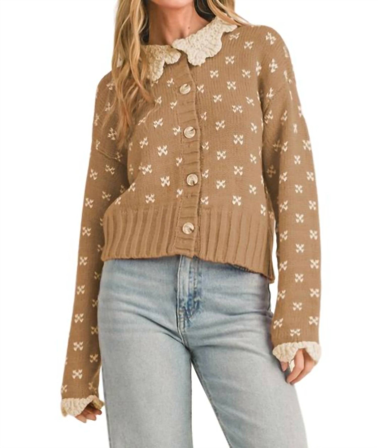 &Merci - Doll Collar Button Up Cardigan Sweater
