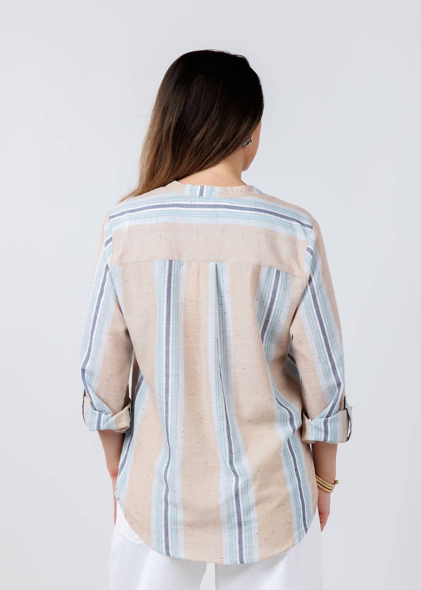 Billy T - Belize Stripe Roll Tab Sleeve Popover Shirt