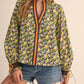 &Merci - Contrast Neckline Smocked Puff Sleeve Top