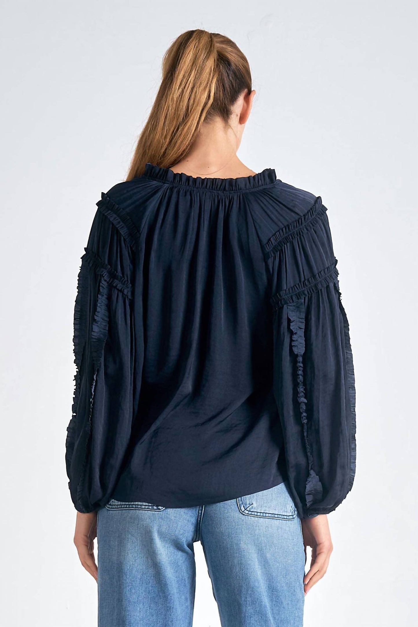 Elan - Ruched Detail V-neck Blouse