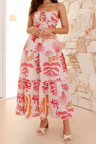 Trendsi - Cutout Printed Sleeveless Midi Cami Dress