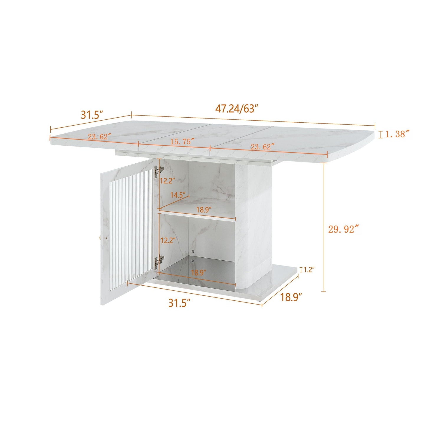 Modern Rectangle Dining Table With Stretchable Top, Storage Cabinet