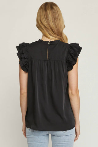 Entro - Pleated Ruffle Sleeve Top