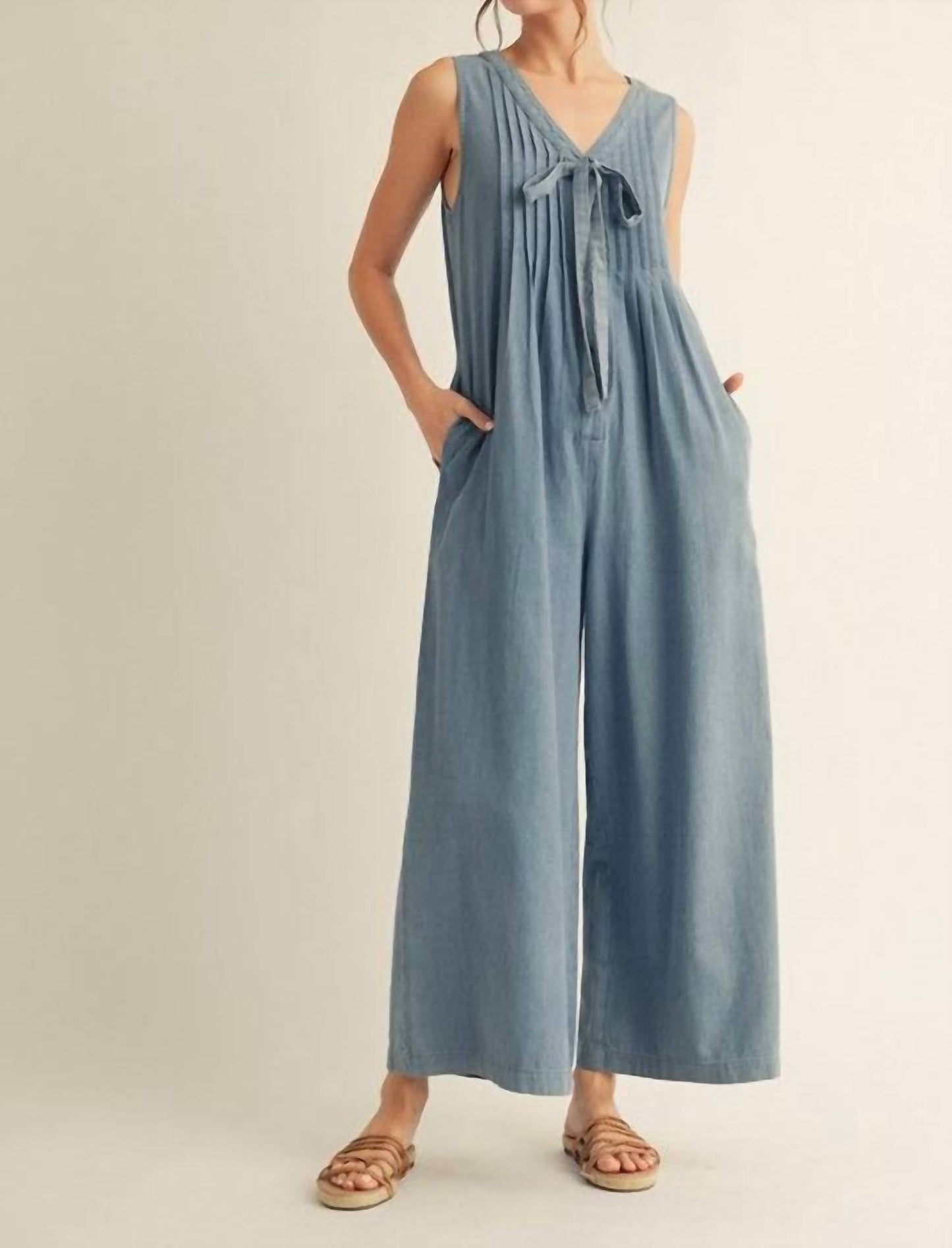 Jodifl - Sleeveless Pintuck Jumpsuit