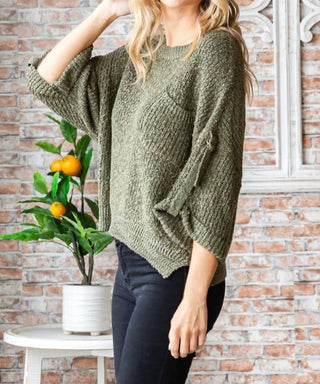 Trendsi - Veveret Round Neck Roll-Up Sweater