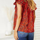 Double Take - Floral Flutter Sleeve Notched Neck Blouse
