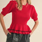 &Merci - Ribbed Knit Hand Sewn Ruffle Trim Sweater
