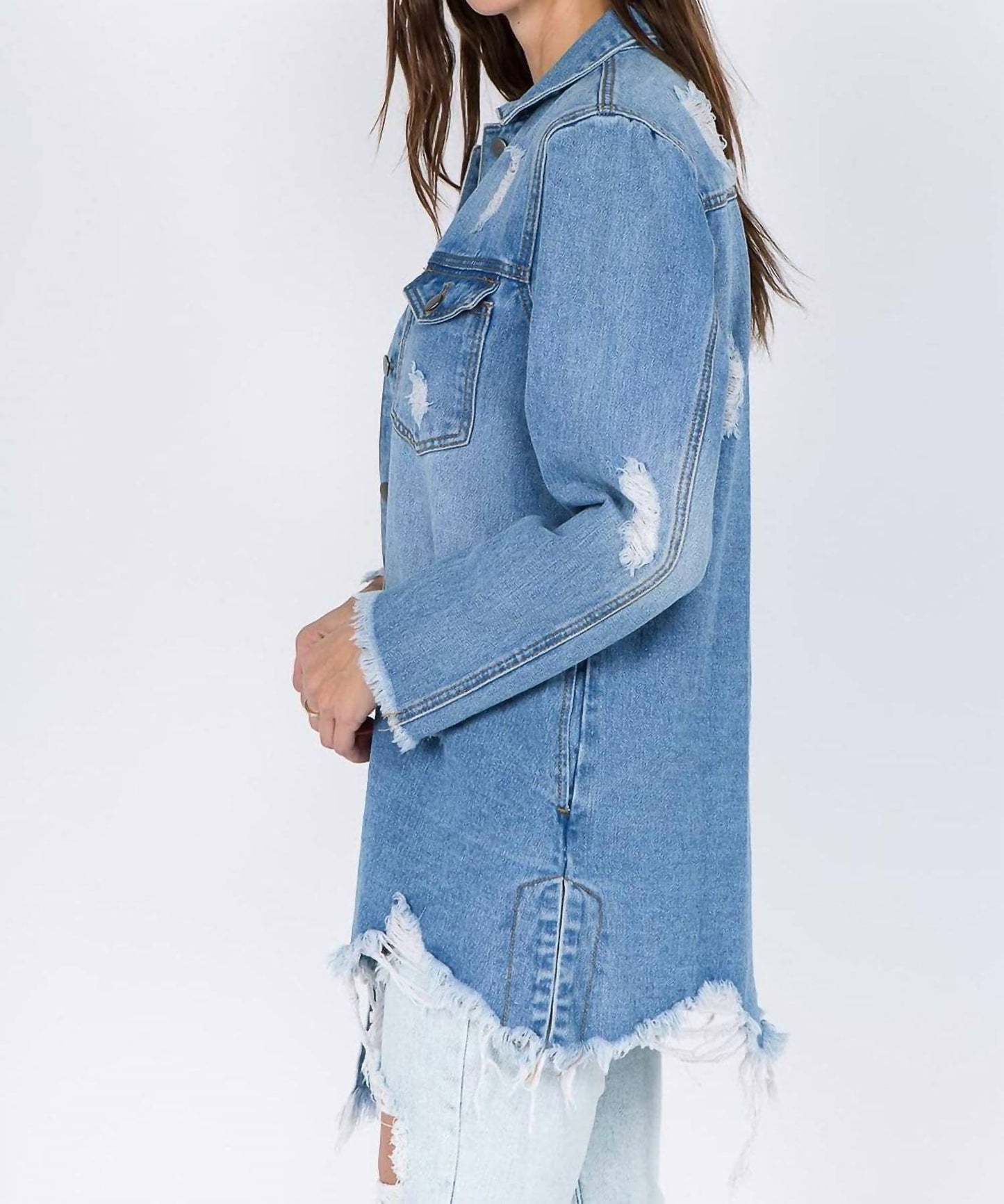 American Bazi - Frayed Hem Denim Jacket
