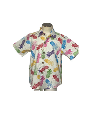 Coradorables - Boys Rainbow Pineapples Short Sleeve "kalani" Aloha Shirt
