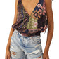 Free People Tied to You Print Surplice Tank in Moss Combo, Size X-Small