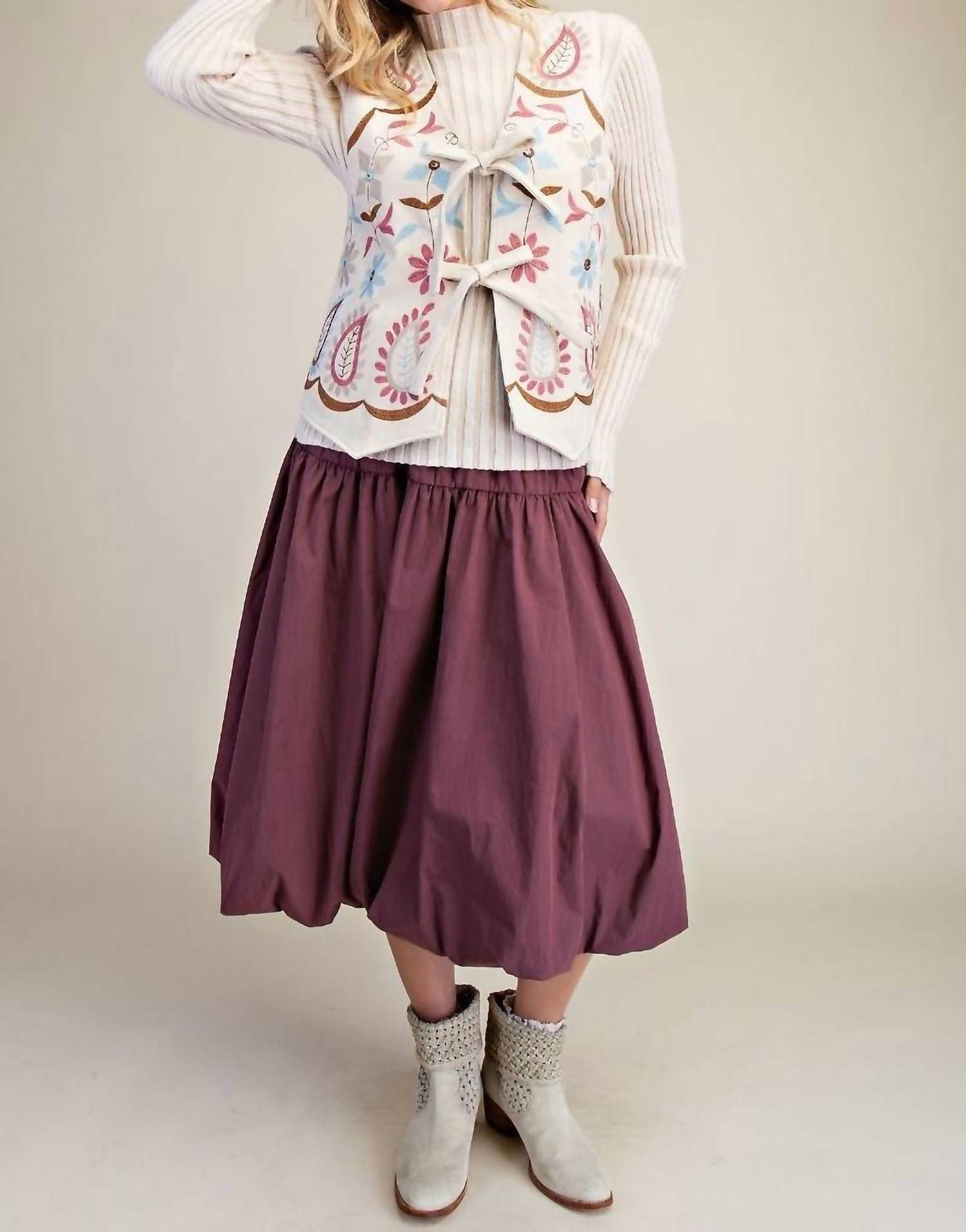 Easel - Balloon Hem Parachute Midi Skirt With Side Pockets