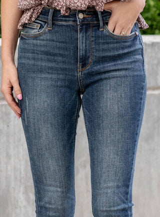 Judy Blue - Women's Mid Rise Vintage Raw Hem Skinny Jeans