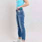 Judy Blue - Mid Rise Button Fly Distressed Boyfriend Jeans