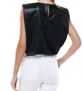 Tcec - Tammy Pleather Sleeveless Power Shoulder Top