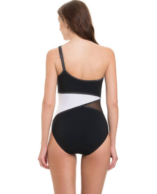 Profile By Gottex - One Shoulder Mesh Inset One Piece Swimsuit